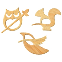 Mixed Shapes 3Pcs 3 Styles Wood Buckle Pin, Sweater Scarf Clips for Women, Mixed Shapes, 57.5~85x37~49.5x3.5~4mm, 1pc/style