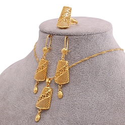 Золотой Комплекты из полых трапециевидных латунных подвесок, серег-колец и колец, золотые, 450 мм