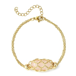 Розовый Кварц Браслет из натурального розового кварца с пулями, настоящее 18 позолоченное 304 цепочка из нержавеющей стали, браслет-мешочек в технике макраме, 6-7/8 дюйм (17.5 см)