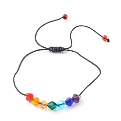 Colorful Adjustable Nylon Thread Braided Bead Bracelets, with Imitate Austrian Crystal Bicone Glass Beads, Faceted, Colorful, Inner Diameter: 2-5/8 inch(6.6~11.7cm)
