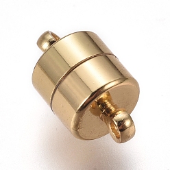 Golden Brass Magnetic Clasps with Loops, Long-Lasting Plated, Column, Golden, 11x6.5mm, Hole: 1.2mm
