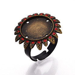 Античная Бронза Основание чашки с кольцом из цветочного сплава и железных страз с вращающимся подносом, изготовление колец с круглой накладкой для снятия тревожности, античная бронза, 24x24 мм, 17 мм, Размер лотка: 16 мм