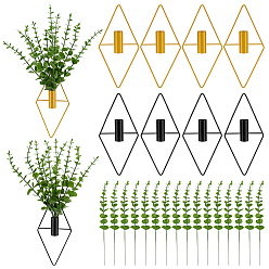 Mixed Color 8Pcs 2 Styles Rhombus Iron Wall-mounted Vase, Dried Flower Vase, with 56Pcs Plastic Artificial Eucalyptus Leaves, Mixed Color, 245x117x28.5mm
