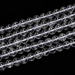 Quartz Crystal Natural Quartz Crystal Beads Strands, Rock Crystal Beads, with Cotton Thread, Round, 8mm, Hole: 1mm, about 45pcs/strand, 14.17 inch(36cm)