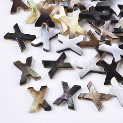 Letter X Natural Black Lip Shell Beads, Top Drilled Beads, Letter.X, X: 10x8.5x2.5mm, Hole: 0.6mm