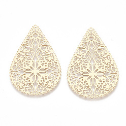 Light Gold Латунь филигрань столяры ссылки, гравированные металлические украшения, без кадмия, без никеля и без свинца, слеза, золотой свет, 40x26.5x0.3 мм, отверстие : 0.9 мм