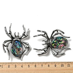 Colorful Dual-use Items Alloy Pave Dyed Shell Spider Brooch, with Jet Rhinestone, Antique Silver, Colorful, 57.5~58x41.5~42x12.5mm, Hole: 4x3mm