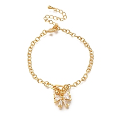 Настоящее золото 18K Браслеты-цепочки из латуни с бантом и микропаве из прозрачного кубического циркония для женщин, реальный 18 k позолоченный, 6-3/4 дюйм (17 см)