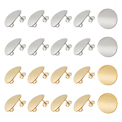 Золотой & Цвет Нержавеющей Стали 304 Выводы серьги из нержавеющей стали шпилька, с петлей, изогнутые, плоско-круглые, золотые и нержавеющая сталь цвет, 20 мм, отверстие : 3 мм, штифты : 0.8 мм, 10 шт / цвет, 20 шт / коробка