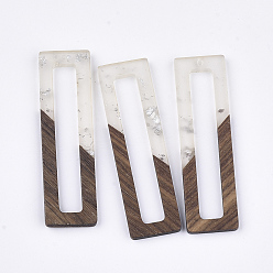 Серебро Большие подвески из смолы и ореха, с серебряной фольгой, прямоугольные, серебряные, 60.5~61x17x3 мм, отверстие : 1.6 мм