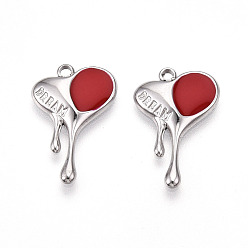 Нержавеющая Сталь Цвет 304 подвески из нержавеющей стали, с эмалью, тающее сердце с чарами словесной мечты, цвет нержавеющей стали, 22x14x2.5 мм, отверстие : 1.6~1.8 мм