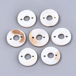 Seashell Color Freshwater Shell Links Connectors, Flat Round, Seashell Color, 11x1.5mm, Hole: 1.2mm