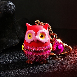 Темно-Розовый Смолы брелок, со стразами, сова, темно-розовыми, 100 мм