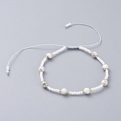 Говлит Регулируемые плетеные браслеты из бисера, с нейлоновой нитью, Бисер из стекла , Бусины из природных Говлит, 2 дюйм ~ 3-3/4 дюйм (5~9.7 см)