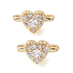 Light Gold Латунные микропаве прозрачные кубические цирконии 2-петлевые разделительные планки в форме сердца, долговечный, стойки покрытие, золотой свет, 6x10x6 мм, отверстие : 1.4 мм