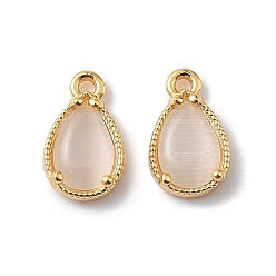 Персиковый Слойка Латунные подвески из измельченного льда с кубическим цирконием, слезинки, без никеля , реальный 18 k позолоченный, розовые, 10.5x6.5x3 мм, отверстие : 0.9 мм