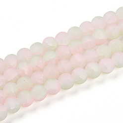 Розовый Стеклянные бусины кракле, круглые, два тона, матовые, туманная роза, 9.5~10x8.5~9.5 мм, отверстие : 1.4 мм, около 88~90 шт / нитка, 30.71~31.50 дюйм (78~80 см)