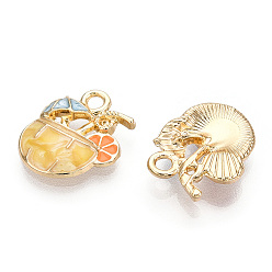 Gold Emaille Anhänger Legierung, cadmiumfrei und bleifrei, Fruchtsaft, Licht Gold, Gold, 15.5x12.5x3 mm, Bohrung: 1.8 mm