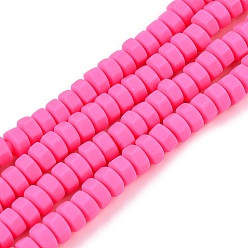 Ярко-Розовый Бусины из полимерной глины ручной работы, шестиугольник, ярко-розовый, 6x6.5x3.5 мм, отверстие : 1.4 мм, около 109~110 шт / нитка, 15.63~15.79 дюйм (39.7~40.1 см)