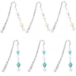 (52) Непрозрачная лаванда 6 шт. 2 цвета закладки с крючками из сплава, закладки для книг в виде морской звезды, черепахи, синтетической бирюзы и сплава со звездой и луной, разноцветные, 124x20.5x2.5 мм, 3 шт / цвет