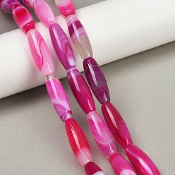 Ярко-Розовый Натуральные полосатые агатовые / полосатые агатовые бусинки, окрашенные, гладкий рис, ярко-розовый, 30x10 мм, отверстие : 1.2 мм, около 13 шт / нитка, 15.35'' (39 см)