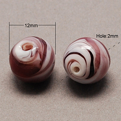 Rosy Brown Handmade Lampwork Beads, Pearlized, Round, Rosy Brown, 12mm, Hole: 2mm