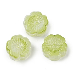 Желто-Зеленый Прозрачные стеклянные бусины, цветы, спекающийся лак, желто-зеленый, 14x14.5x5.5~6 мм, отверстие : 1.2 мм