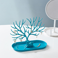 Озёрно--синий Пластиковые подставки для сережек, олень и рога, Плут синий, 24.5x12.5x21.5 см