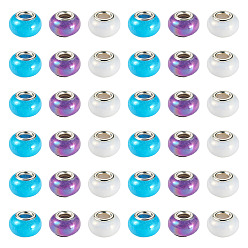 (52) Непрозрачная лаванда 150европейские бусины из непрозрачной смолы, бусины с большим отверстием, рондель с латунными сердечниками, покрытыми серебром, разноцветные, 13.5x8.5 мм, отверстие : 4.5 мм