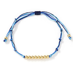 Синий Латунные круглые бусины плетеные браслеты из бисера, плетеные браслеты из волоконного шнура для женщин, синие, внутренний диаметр: 11 дюйм (28 см)