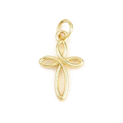 Настоящее золото 18K Латунные подвески, Полые подвески в виде креста бесконечности, долговечный, стойки покрытие, без свинца и без кадмия, реальный 18 k позолоченный, 17.5x11x2 мм, отверстие : 3.2 мм