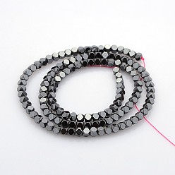 Black Non-magnetic Synthetic Hematite Beads Strands, Cube, Faceted, Black, 3x3x3mm, Hole: 1mm, about: 128pcs/strand, 15.7 inch