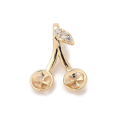 Настоящее золото 14K Кулон из латуни, микропаве, прозрачный кубический цирконий, подвеска, кабошон, вишня, реальный 14 k позолоченный, лоток : 4 мм, 15x12x2 мм, отверстие : 4 мм