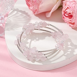 Розовый Кварц Браслеты из натурального розового кварца, стеклянных и латунных трубчатых бусин для женщин, внутренний диаметр: 2-1/8 дюйм (5.3 см)