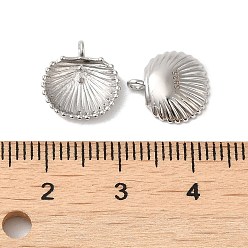 Real Platinum Plated Rhodium Plated 925 Sterling Silver Charms, Shell Charm, with S925 Stamp, Real Platinum Plated, 11.5x11x3mm, Hole: 1.4mm, Pin: 0.6mm