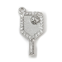 Платина Латунные микро проложить кубического циркония подвески, долговечный, без кадмия и без свинца, стойки покрытие, ракетка с мячом, платина, 19x9.5x2.5 мм, отверстие : 1.4 мм