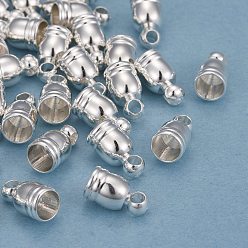 Посеребрённый Латунная заглушка для шнура для изготовления ювелирных изделий, долговечный, колонка, 925 серебро покрытием, 9x5 мм, отверстие : 1.6 мм, внутренний диаметр: 4 мм