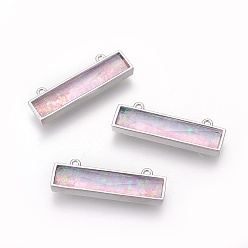 Pink Synthetic Opal Pendants, with Brass Findings, Rectangle, Platinum, Pink, 26.5x8.5~9x4~4.5mm, Hole: 1.2mm