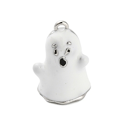 Ghost Подвески из латуни и эмали на Хэллоуин, стойки покрытие, долговечный, без свинца и без кадмия, платина, призрак, 15x10x9 мм, отверстие : 1 мм