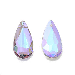 Lilac Electroplate Faceted Glass Pendants, Teardrop, Lilac, 24x12x6mm, Hole: 1.2mm