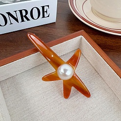 Сиена Заколки для волос из ацетата целлюлозы (смола) в виде морской звезды, с имитацией жемчуга, аксессуары для волос для девочек и женщин, цвет охры, 48x92 мм