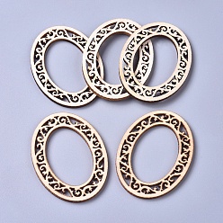 Floral White Poplar Wood Linking Rings, Laser Cut Wood Shapes, Oval, Floral White, 55x40x2.5mm, Inner Diameter: 36.5x24mm