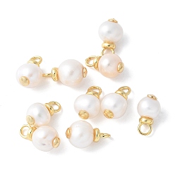 Настоящее золото 18K Латунь с подвесками из натурального жемчуга, стойки покрытие, долговечный, без кадмия и без свинца, реальный 18 k позолоченный, 12x7~8x6.5~8 мм, отверстие : 2.5 мм