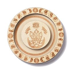 Others Flat Round Wood Bracelet Display Trays, Holds up to one Bracelet, for Home decoration, Cornsilk, Quartz Cluster Pattern, 9.5cm