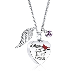 Лиловый Ожерелье с подвеской в виде урны с пеплом в форме сердца с крыльями, памятные украшения из нержавеющей стали для мужчин wom, сирень, 21.65 дюйм (55 см)