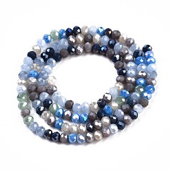 Cornflower Blue Glass Beads Strands, AB Color Plated, Faceted, Rondelle, Cornflower Blue, 3.5x3mm, Hole: 0.8mm, about 132~140pcs/strand, 14.80 inch~15.16 inch(37.6cm~38.5cm)