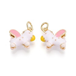 Белый Латунь эмаль подвески, лошадь, с целью перехода в кольце, реальный 18 k позолоченный, белые, 16.5x13.5x5 мм, отверстие : 3 мм