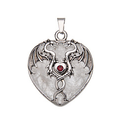 Хрусталь Природного кварца хрустальных подвесок, с фурнитурой из цинкового сплава, сердце с драконом, 32x31 мм