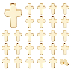 Настоящее золото 18K 30шт. крестовые латунные бусины, стойки покрытие, без свинца и без кадмия, реальный 18 k позолоченный, 12.5x9x2.5 мм, отверстие : 1.2 мм