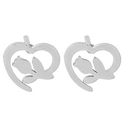 Нержавеющая Сталь Цвет Не тускнеют 304 серьги-гвоздики из нержавеющей стали, сердце, цвет нержавеющей стали, 8x9 мм